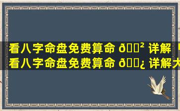 看八字命盘免费算命 🌲 详解「看八字命盘免费算命 🌿 详解大全」